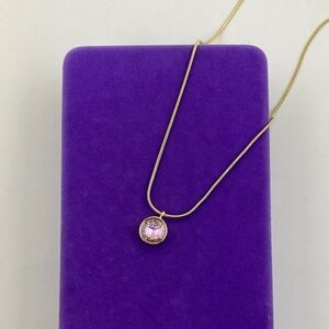 💛 Pilgrim Gold Chain Necklace | Sparkling Pink Crystal Solitaire Pendant